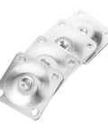 Heavy Duty Table Leg Mounting Plates For Furniture And Sofa Feet Connectors With Pre Drilled Holes and shiny silver metal finish.
