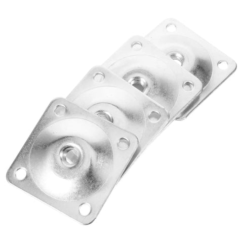 Heavy Duty Table Leg Mounting Plates For Furniture And Sofa Feet Connectors With Pre Drilled Holes and shiny silver metal finish.