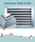 Stainless Steel Vent Grille Access Panel with louvered design, waterproof feature, and sturdy construction for HVAC use.