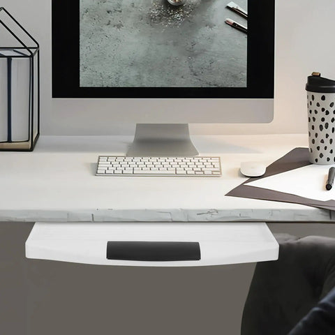 Heavy Duty Sliding Keyboard Tray With Built In Pen Slot And Slick Silver Glide Rails For No Sweat Under Desk Organization and your best ever office setup upgrade in use.