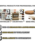 Pro Grade Water Based Concrete Countertop Sealer Kit Food Safe Formula tools including foam roller, color pack, edge mold.