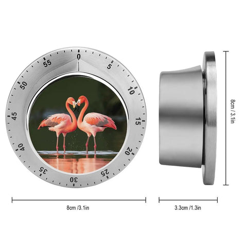 Stainless Steel Countdown Timer With Magnetic Base Featuring Pink Flamingos Kiss In The Lake Design For Kitchen And Baking, No Fuss Easy Read Dial And Ideal For Gym Or Office Use Great For Everyday Quick Timing