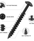 Detailed view of Pocket Hole Screw Kit 87 Pcs with 60mm drive bit, round head, square groove, highlighting flat head, square drive, threads