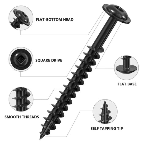 Black Pocket Hole Screws Set Number Eight Three Quarters Inch 200 Pieces One Pound Square Drive Round Head Self Tapping