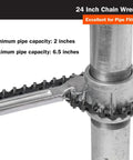 Heavy Duty 24 Inch Chain Wrench With Bi Directional Ratcheting And Double Serrated Jaw Forged Carbon Steel Handle Tool in use