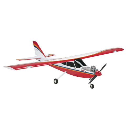 Avistar Elite 46-Size Almost Ready To Fly Advanced RC Trainer Airplane with red and white design on ground