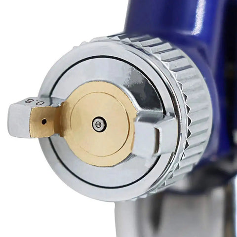 Close-up of the 0.8mm nozzle on the Road Warrior Pneumatic Hvlp Sprayer, showcasing precision engineering for paint application.