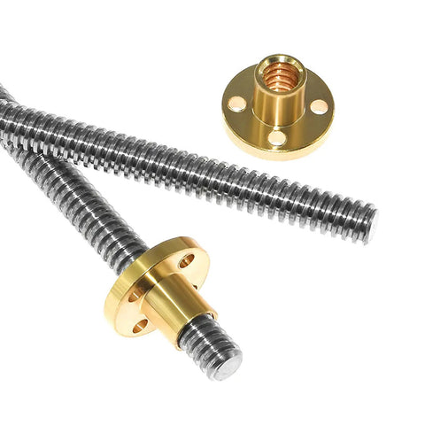 T8 Lead Screw 1000mm Stainless Steel Rod With Brass Nut For DIY 3D Printer Z Axis Acme Thread displayed on white background