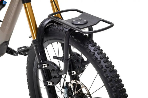 Spider Front Rack And Pannier Receiver For MTB And EMTB, Quick Release Front Cargo System with attachment on bike fork.