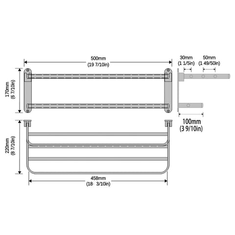 Matte Black 20 Inch Towel Rack With Shelf And Dual Towel Bars Dope Space Saving Bathroom Organizer With Foldable 90 Degree Design And Three Layer Matte Finish for Modern Home Bath dimensions diagram