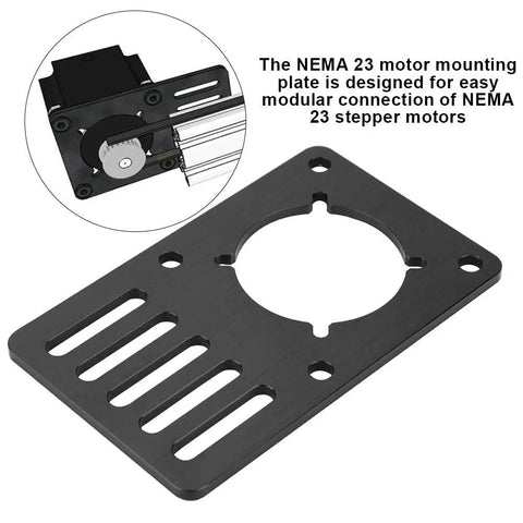 Beefy NEMA23 Stepper Motor Mount Plate For CNC And 3D Printers, Aluminum Flat Bracket With Adjustable Slots, Black Close-Up