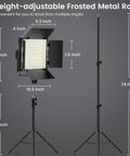 Two Pack RGB Photography Lighting Kit With 50W Bi Color LED Pro Grade Studio Lights 2300K To 8500K Dimmable standing on adjustable rods