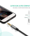 Premium 3.5 Mm Aux Extension Cable Three Pole Trs Headphone Extender Cord 3.3 Feet connecting to a smartphone for audio.