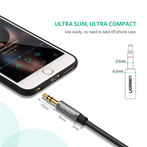 Premium 3.5 Mm Aux Extension Cable Three Pole Trs Headphone Extender Cord 3.3 Feet connecting to a smartphone for audio.