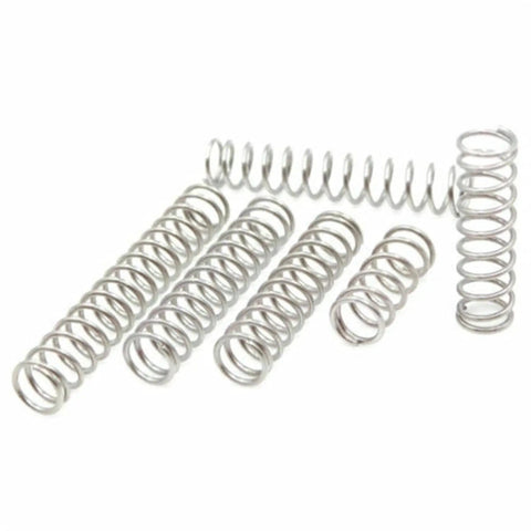 20 Piece Stainless Steel Compression Springs Kit with 0.5mm wire, 5mm outer diameter, 5 to 50mm lengths for DIY projects.