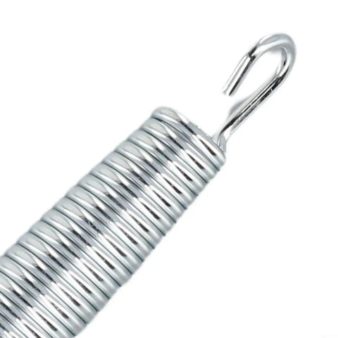 Super Heavy Duty 10 Pack Steel Extension Springs With 50kg Load Capacity close-up of galvanized spring coil with hook.