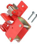 Bully Proof One Way Locking Red Gate Latch For Cattle Ranch Fence with screws, heavy-duty design for secure livestock entry.