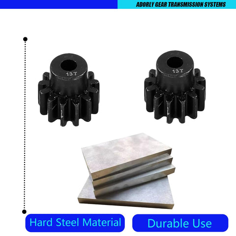 Beefed-Up 2 Pack 13-Tooth Hardened Steel Pinion Gear 32 Pitch 3mm Shaft Heavy-Duty Upgrade for RC Trucks CNC Machined