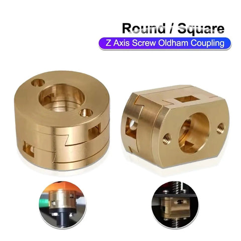 Smooth And Secure 3D Printer Z Axis Parts With Oldham Coupling For 18mm Shaft Perfect Fit For Ender 3 CR10 Voron VzBoT Machines Featuring Easy Install T8 Nut Upgrade Your Print Quality Today. gold round and square Z axis screw Oldham couplings for 3D printer 18mm shaft