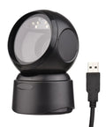 Fast 1D 2D QR Barcode Scanner Hands Free Desktop Reader with USB plug, ideal for supermarkets and retail stores.