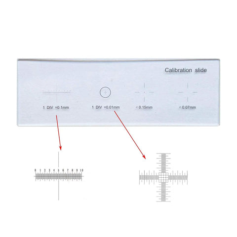 Precise 0.01mm Microscope Reticle Calibration Slide With Ruler And Cross Stage Micrometer Pro Grade Calibration Tool For Microscope Cameras Includes 0.15mm And 0.07mm Dots In A 75mm By 25mm Glass Slide Box, glass calibration slide with ruler and cross marks
