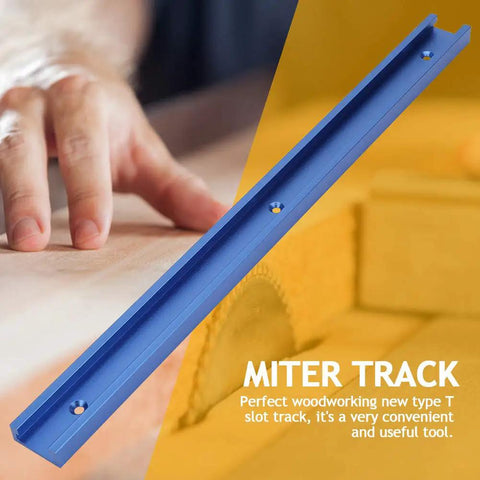 Blue Anodized Aluminum T Track 400mm 15.7in for woodworking with hand near miter track guide rail