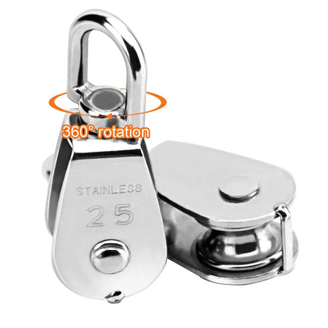 4 Pack 25mm Single Pulley Block Set With 6 Quick Links For Heavy Duty Lifting And Towing, 304 Stainless Steel Snatch Block System, Wire Rope Hanging Wheel For Lifts, Supports Up To 500 Lbs, 360° rotation