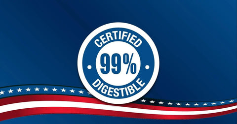 Certified 99% digestible badge for Made In USA Premium Beefhide Dog Chews Assorted Bones And Rolls For Strong Chewers Beef And Chicken Flavor