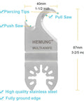 HEMUNC hook knife blade for oscillating multitool; stainless steel with fully ground edge