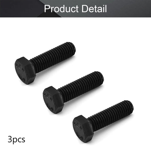 The Real Deal 5 Pack M12 X 40 MM Left Hand Hex Bolts Premium 12.9 Grade Carbon Steel Reverse Thread Fasteners Heavy Duty Industrial Hardware Built Damn Tough For Garage Jobs, three black hex bolts visible.