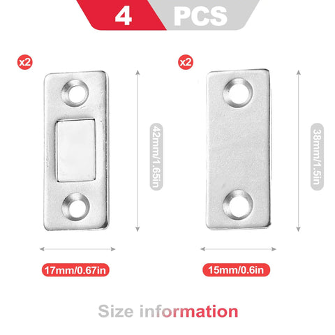 Ultra Thin Magnetic Cabinet Catch With Powerful Hold For Kitchen Cabinets, Drawers, Closets And Cupboards, set of 4, sizes shown
