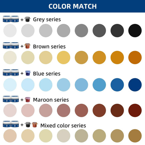 Color match options for All In One Tile, Granite And Countertop Repair Kit For Chips, Dents, Cracks And Scratches On Marble Porcelain Stone