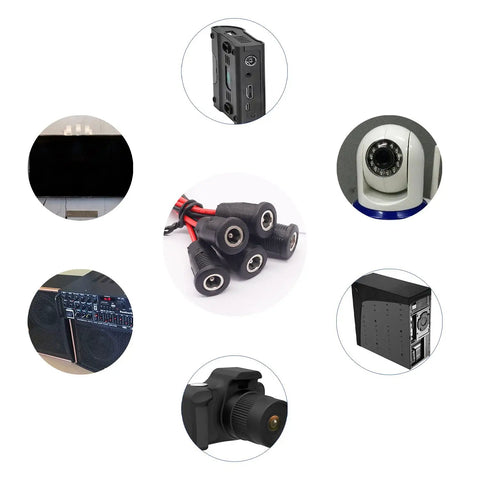 Five Pack DC Power Jack Socket 5.5 By 2.1MM 10A Threaded Female Mount Connector With 15CM 20AWG Pre Soldered Wires Waterproof multiple views.
