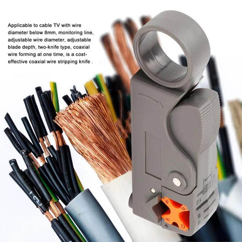 Coaxial Cable Stripping And Crimping Tool With Adjustable Two Blade Knife, Compatible With 4 5 6 And 7 Coax Cables, plastic handle