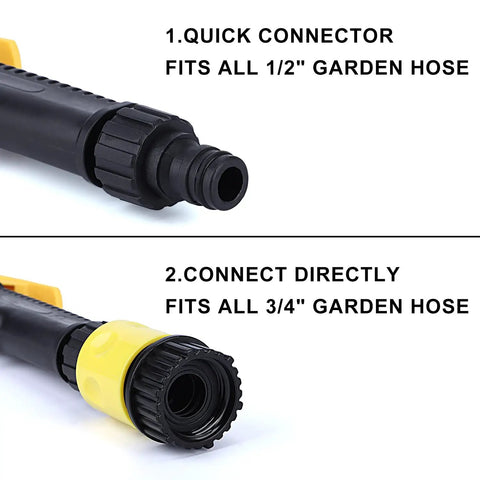 Close-up of connectors on 25 Inch Spray Wand With Adjustable Nozzle For Hanging Baskets And Plants, showing hose compatibility.