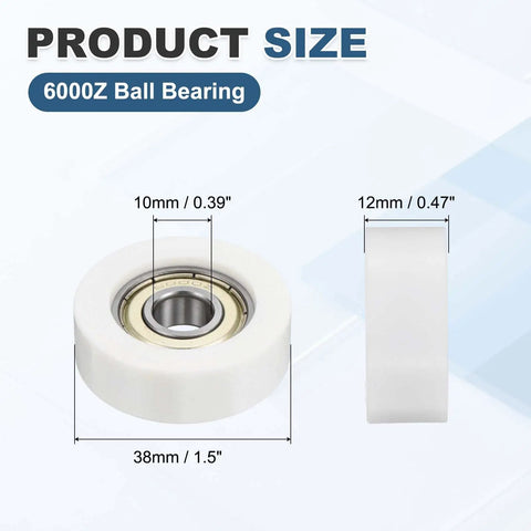 5 Pack Dead Silent Nylon Track Rollers With Rock Solid Precision Bearings 10mm Bore 38mm Outer Ring 12mm Thickness size dimensions shown