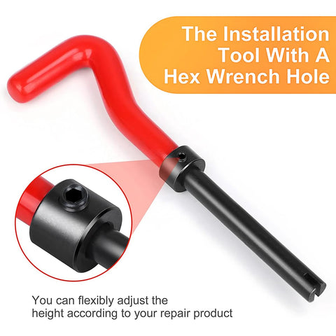 Helicoil Thread Repair Kit For M8 X 1.25 And SAE Threads installation tool with hex wrench hole and red handle