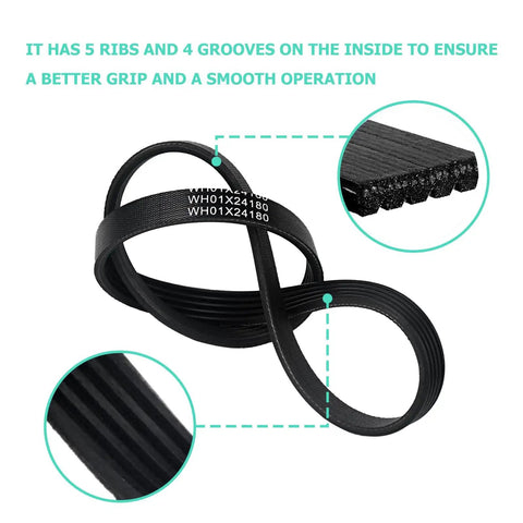 Washer Drive Belt Replacement For Top Load Washers That Keeps Your Drum Spinning Smoothly Fits GTW490 Series Models GTW490ACJ3WS GTW490ACJ3WW GTW490ACJ4WS GTW490ACJ4WW GTW490ACJ5WS Includes PS11736832 AP6024314 4455970, black ribbed belt