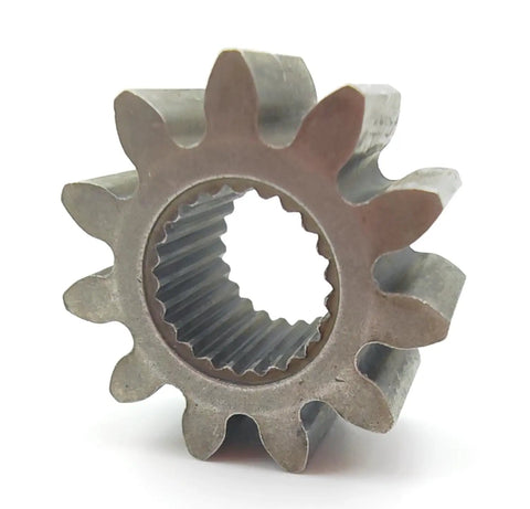 Steering Shaft Pinion Gear Bushing And Spindle Blade Lock Nut To Squash Shimmy On RZT Zero Turn Mower Oem Replacement 5/8 Hex Bolt, close-up of metal gear.