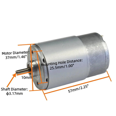 Torque Magnetic Mini Electric Motor 555 DC 24V 3500RPM With Bracket showing dimensions and measurements.