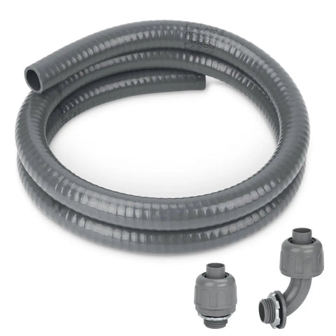 Half Inch Four Foot Liquid Tight PVC AC Conduit Kit Gray Flexible Electrical Whip With Straight And 90 Degree Connector Fittings