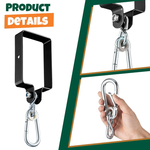 Beefy Heavy Duty Swing Set Brackets Kit With Snap Hooks And Attachments For Four By Six Beam Wooden Sets Black 4 Pcs Metal Swing Hanger Connectors For Outdoor Fun And Easy Assembly
