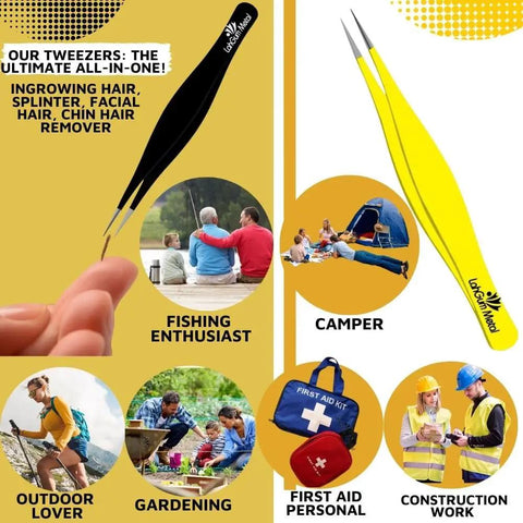 Ultra Precise Pointed Tweezers For Ingrown Hair Removal Extra Thin Stainless Steel Fine Tip Facial Hair Remover Kit in use outdoors