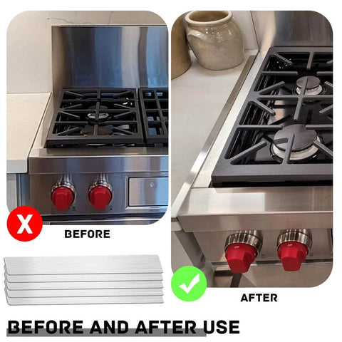 Installed stainless steel finishing strips around gas stove top; 12x1x0.02 in, 5 pcs, Amazon