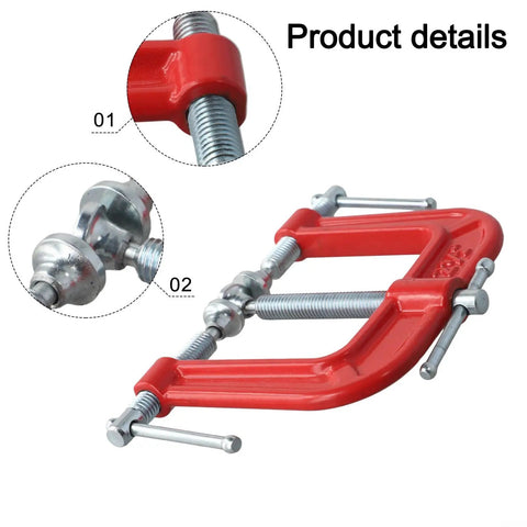 Close-up of Hardcore Heavy Duty Three Way G Clamp With No Sweat Quick Release Iron Design for woodworking and carpenters.