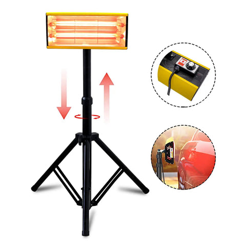 Pro Grade Infrared Paint Curing Lamp 2000W Shortwave Heat Lamp For Auto Body Coatings on tripod with close-up features