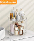Rotating Makeup Organizer with Two Tier Lazy Susan Turntable for Vanity and Bathroom Counter, Clear Spinning Storage Tray with cosmetics