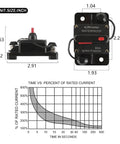 Pro Grade Manual Reset 80 Amp DC Circuit Breaker With Quick Toggle Switch For 12 To 48 Volt Systems Dual Pack, shown with dimensions.