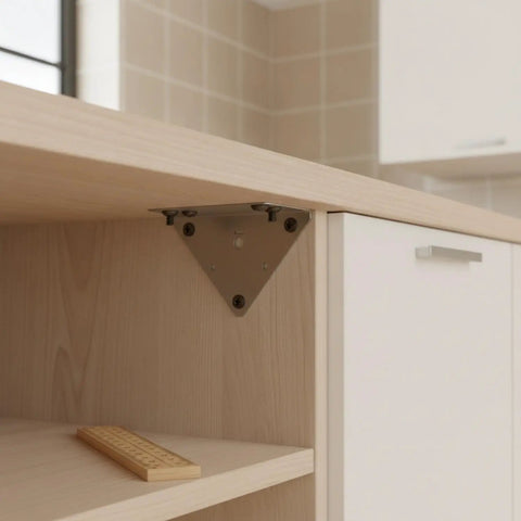 Heavy Duty Stainless Steel Corner Brace For Furniture And Shelves, Tough As Nails Triangular Support Bracket With Mounting Screws in use