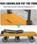 Heavy Duty Folding Platform Cart With 1764 Pound Capacity shown folded with reinforced base and swivel wheels
